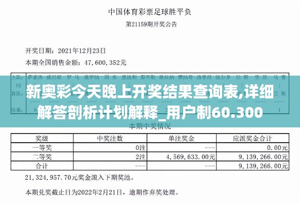 新奥彩今天晚上开奖结果查询表,详细解答剖析计划解释_用户制60.300