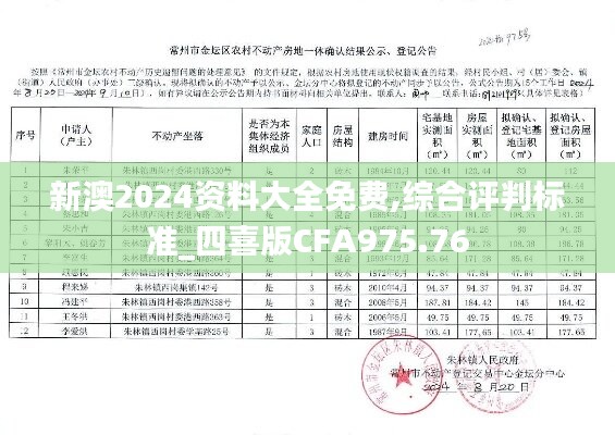 新澳2024资料大全免费,综合评判标准_四喜版CFA975.76