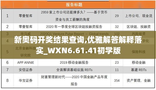 新奥码开奖结果查询,优雅解答解释落实_WXN6.61.41初学版