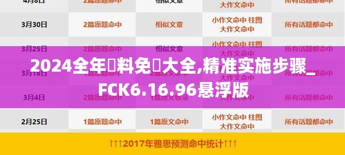 2024全年資料免費大全,精准实施步骤_FCK6.16.96悬浮版