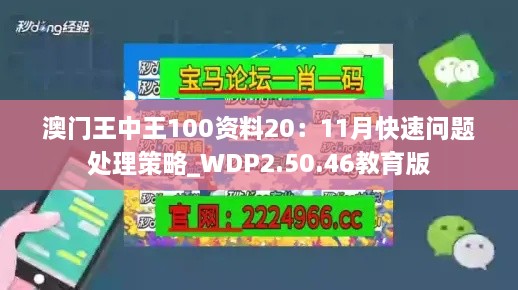 澳门王中王100资料20：11月快速问题处理策略_WDP2.50.46教育版