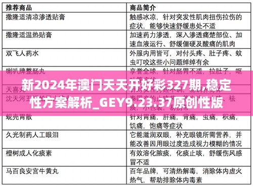 新2024年澳门天天开好彩327期,稳定性方案解析_GEY9.23.37原创性版