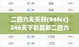 二四六天天好(944cc)246天下彩赢彩二四六-6合宝典,快速方案执行_定制版4.614