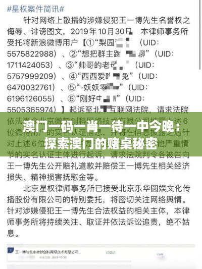 澳门一码一肖一待一中今晚：探索澳门的赌桌秘密