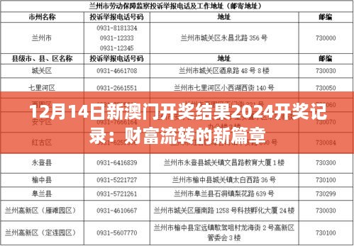 12月14日新澳门开奖结果2024开奖记录：财富流转的新篇章