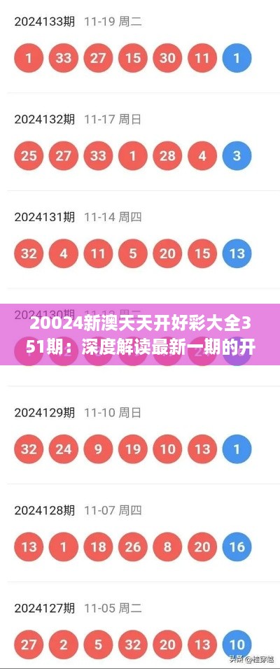 20024新澳天天开好彩大全351期：深度解读最新一期的开奖策略