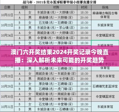 澳门六开奖结果2024开奖记录今晚直播：深入解析未来可能的开奖趋势