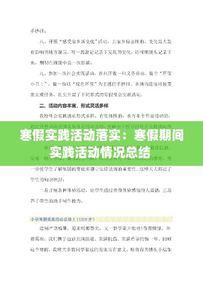 寒假实践活动落实：寒假期间实践活动情况总结 