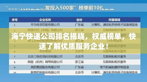 海宁快递公司排名揭晓，权威榜单，快速了解优质服务企业！