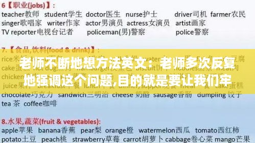 老师不断地想方法英文：老师多次反复地强调这个问题,目的就是要让我们牢记 