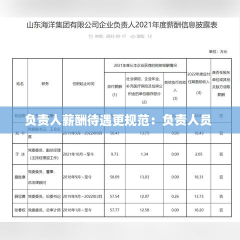 负责人薪酬待遇更规范：负责人员 