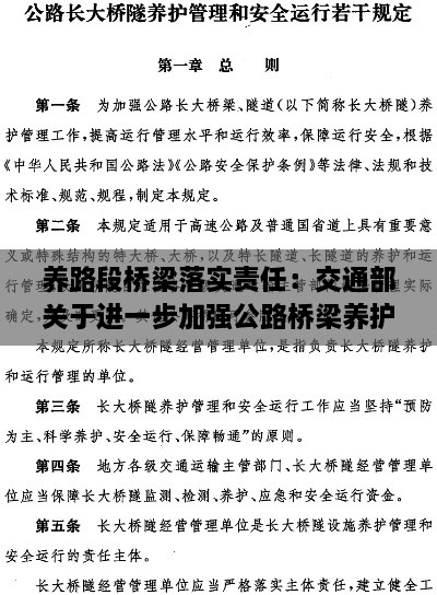 养路段桥梁落实责任：交通部关于进一步加强公路桥梁养护管理 