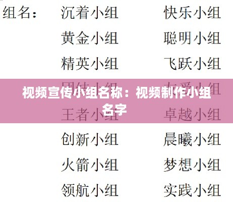 视频宣传小组名称：视频制作小组名字 