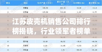 江苏皮壳机销售公司排行榜揭晓，行业领军者榜单揭秘！