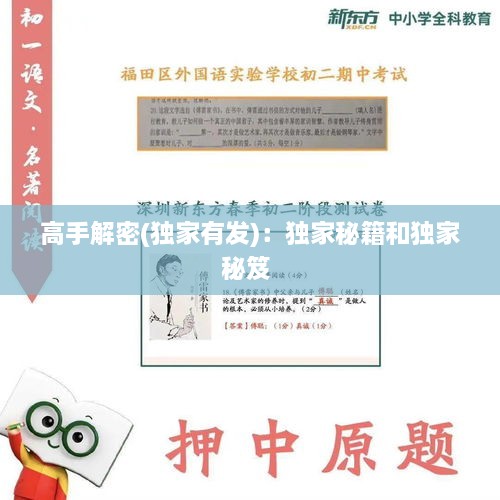 高手解密(独家有发)：独家秘籍和独家秘笈 