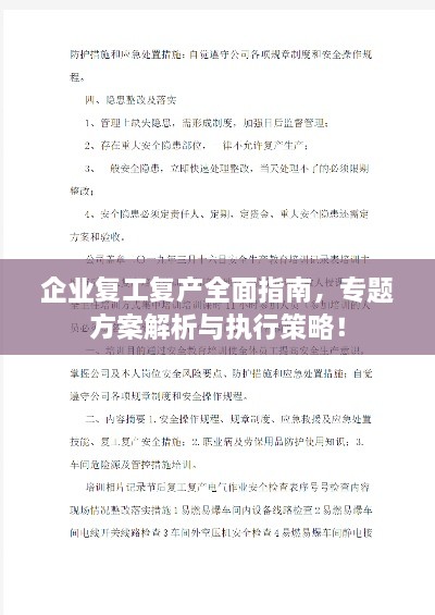 企业复工复产全面指南，专题方案解析与执行策略！