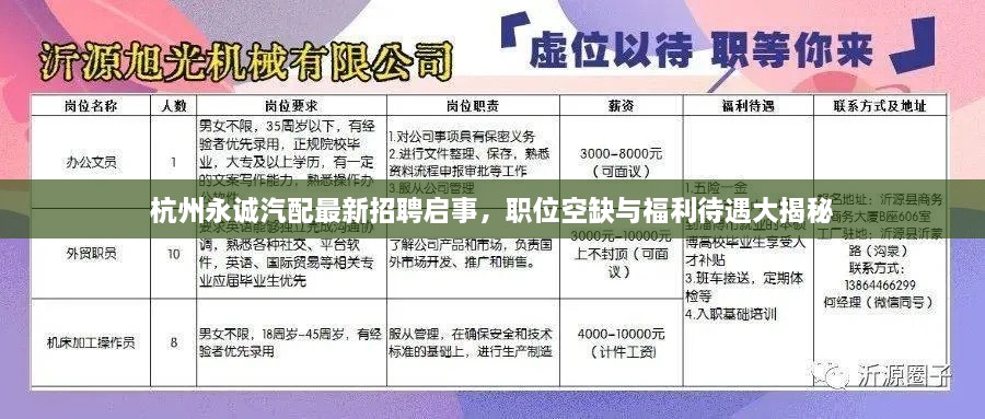 杭州永诚汽配最新招聘启事，职位空缺与福利待遇大揭秘