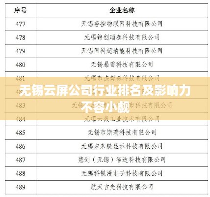 无锡云屏公司行业排名及影响力不容小觑