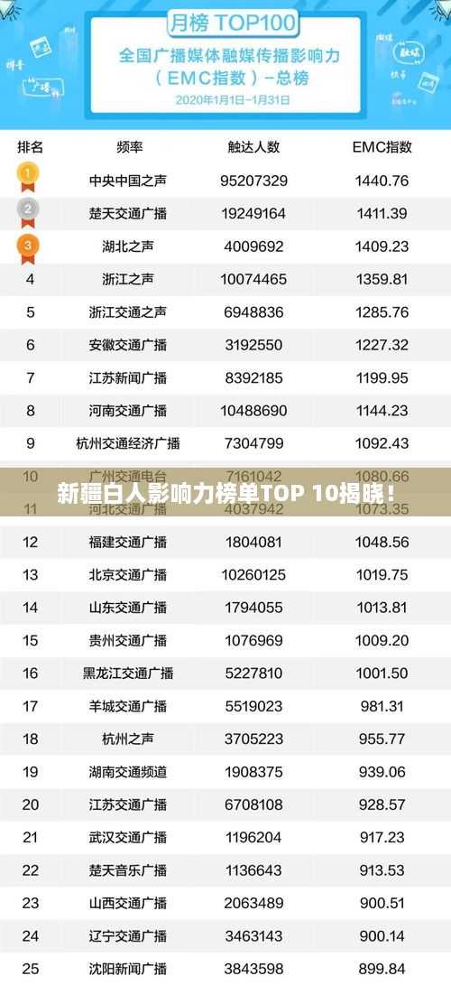 新疆白人影响力榜单TOP 10揭晓！