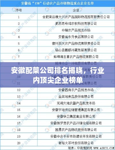 安徽配菜公司排名揭晓，行业内顶尖企业榜单