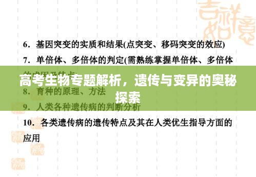 高考生物专题解析，遗传与变异的奥秘探索