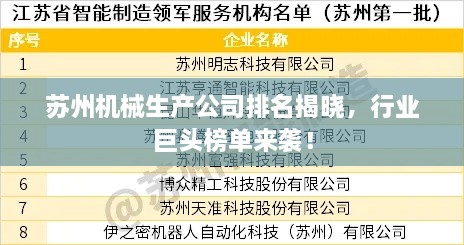 苏州机械生产公司排名揭晓，行业巨头榜单来袭！