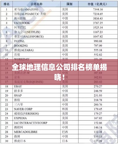 全球地理信息公司排名榜单揭晓！