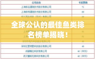 全球公认的最佳鱼类排名榜单揭晓！