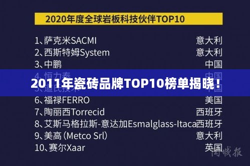 2011年瓷砖品牌TOP10榜单揭晓！