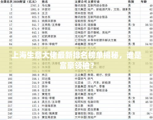 上海生意大佬最新排名榜单揭秘，谁是富豪领袖？