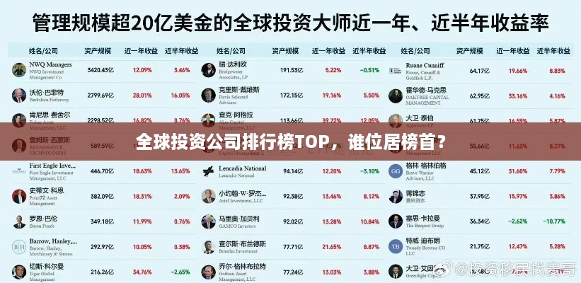 全球投资公司排行榜TOP，谁位居榜首？