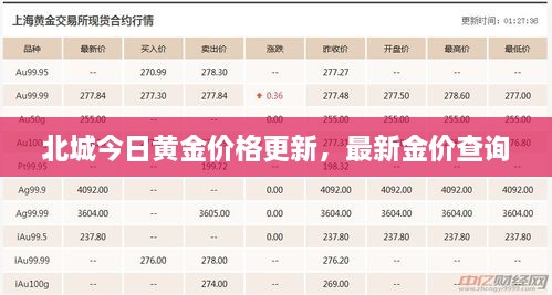 北城今日黄金价格更新，最新金价查询
