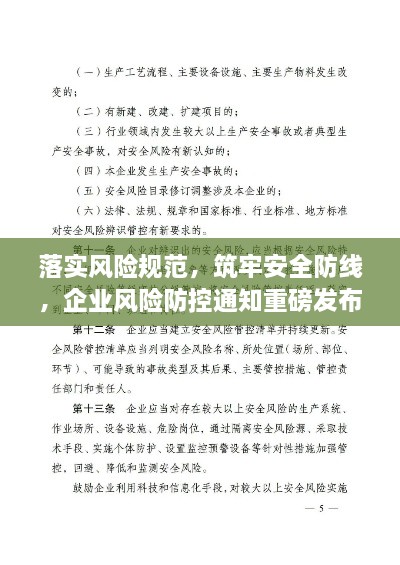 落实风险规范，筑牢安全防线，企业风险防控通知重磅发布！